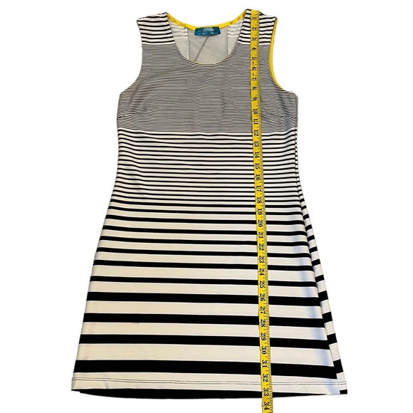 Buttons Horizontal Striped Dress Mesh Panel Black/White Medium - Picture 5 of 8